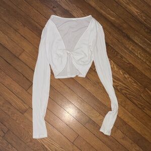 Alo yoga white ribbed knotty long sleeve top medium